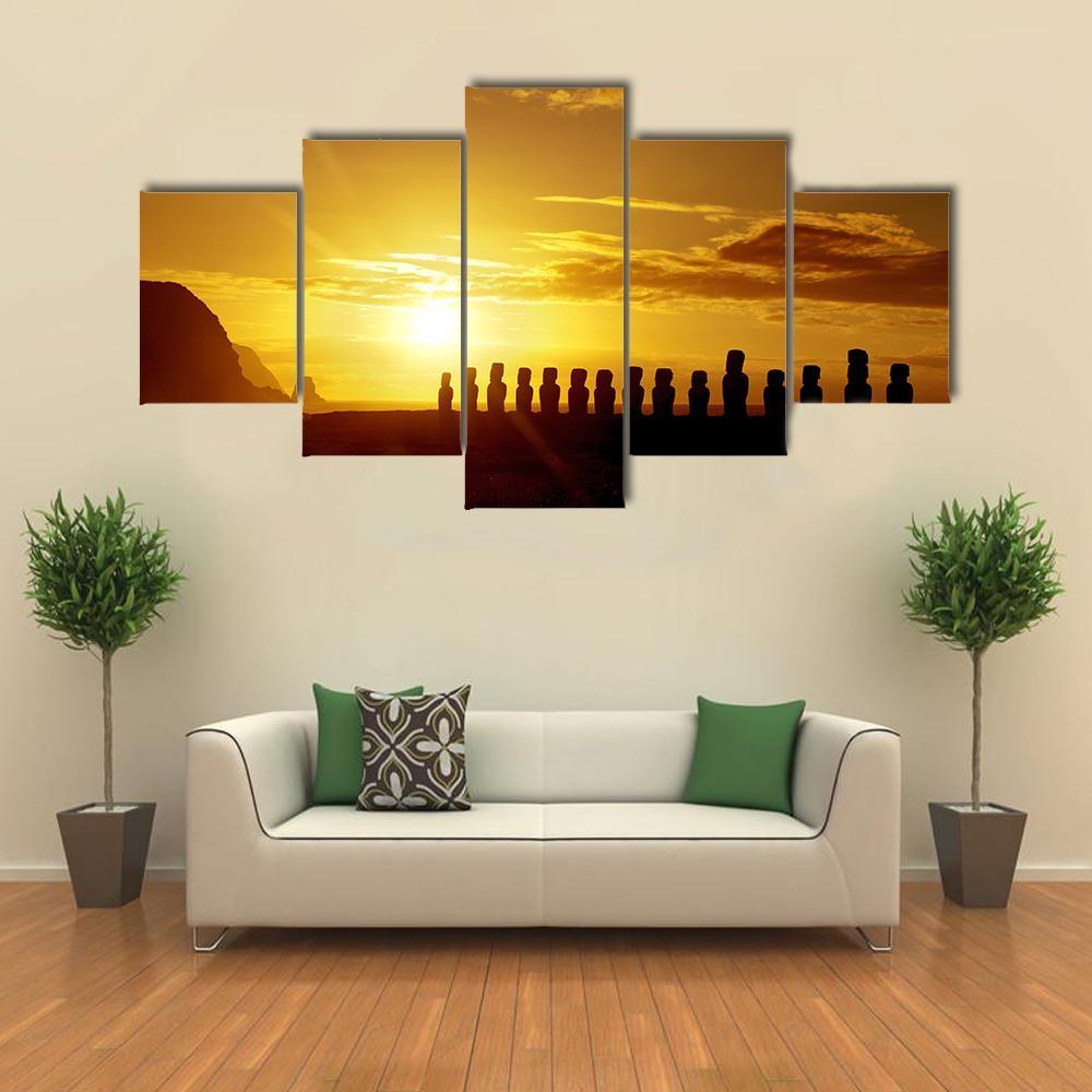 Sunrise At Easter Island Canvas Wall Art-5 Star-Gallery Wrap-62" x 32"-Tiaracle