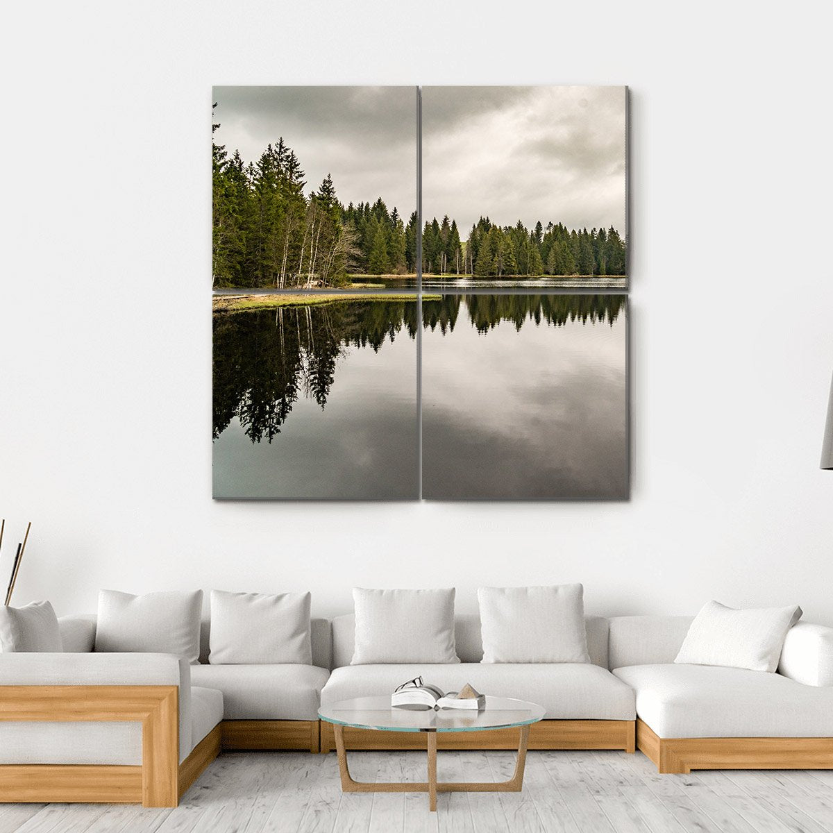 Mystery Lake With Forest Canvas Wall Art-4 Square-Gallery Wrap-17" x 17"-Tiaracle