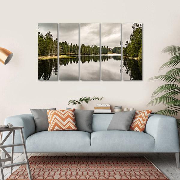 Mystery Lake With Forest Canvas Wall Art-5 Horizontal-Gallery Wrap-22" x 12"-Tiaracle
