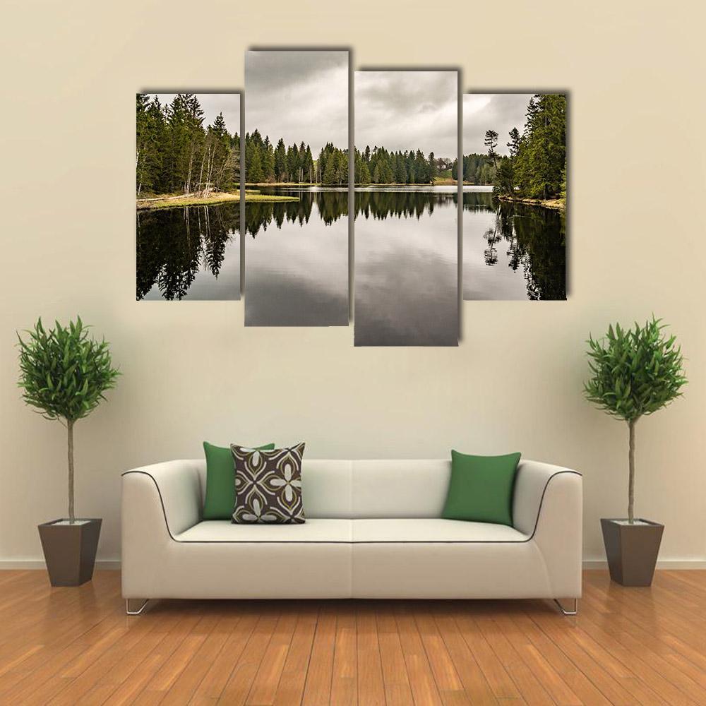 Mystery Lake With Forest Canvas Wall Art-4 Pop-Gallery Wrap-50" x 32"-Tiaracle