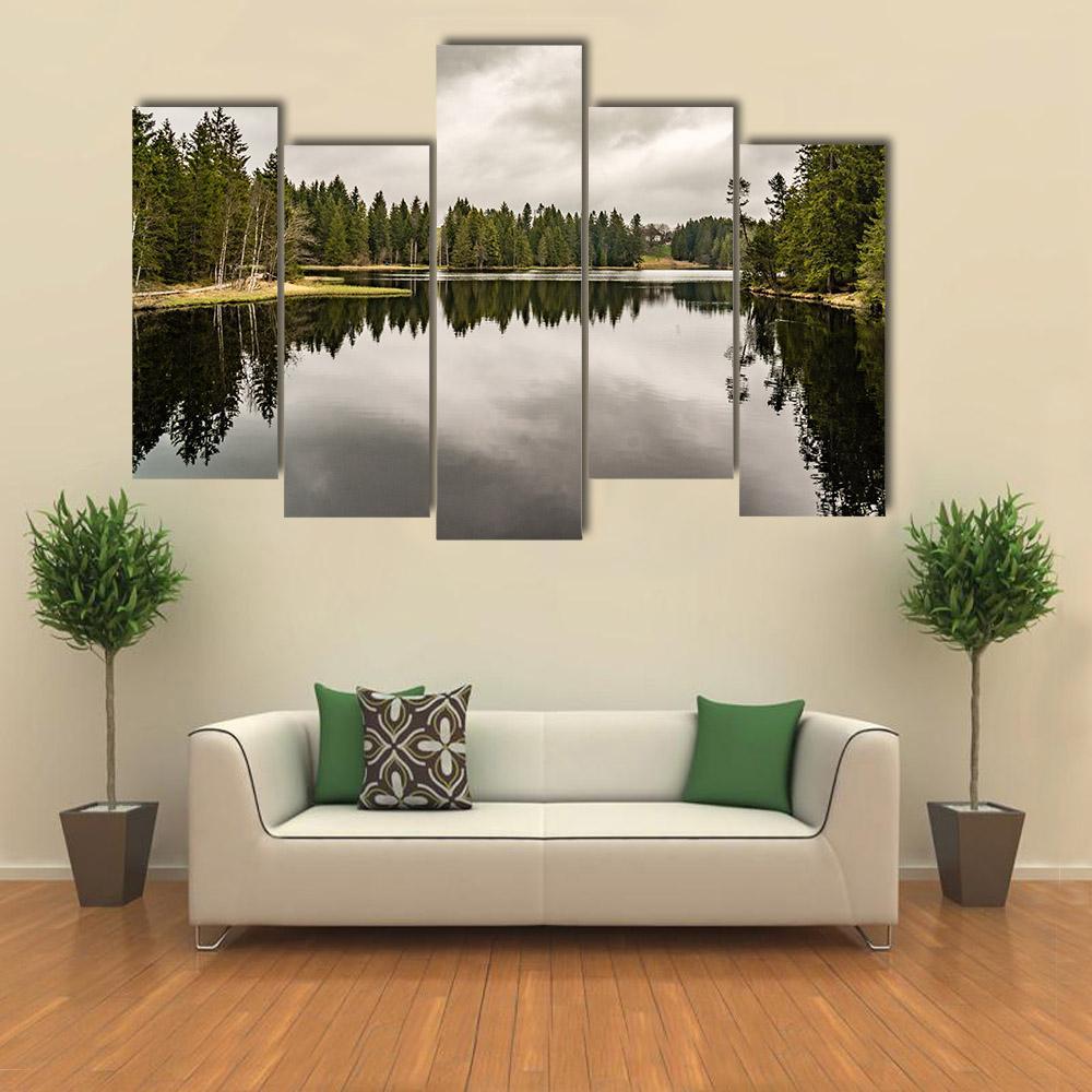 Mystery Lake With Forest Canvas Wall Art-5 Pop-Gallery Wrap-47" x 32"-Tiaracle