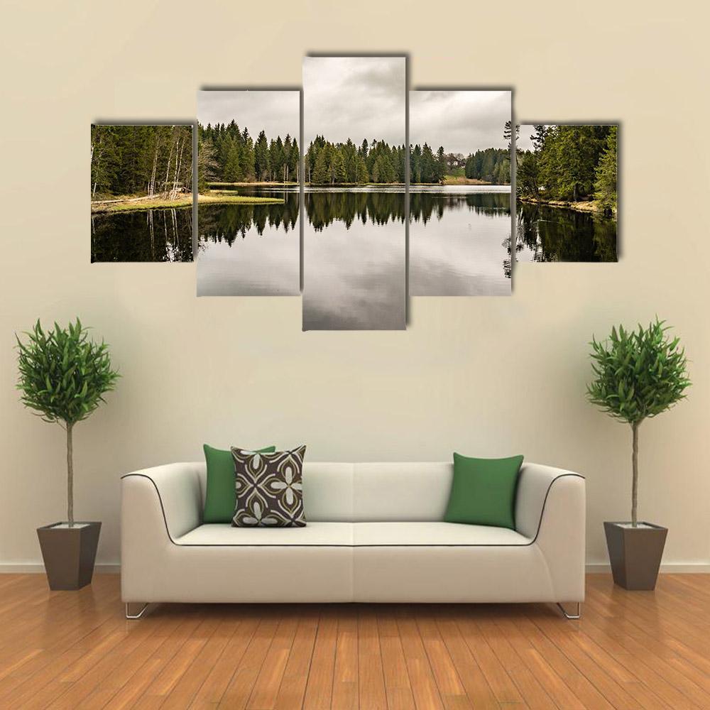 Mystery Lake With Forest Canvas Wall Art-5 Star-Gallery Wrap-62" x 32"-Tiaracle