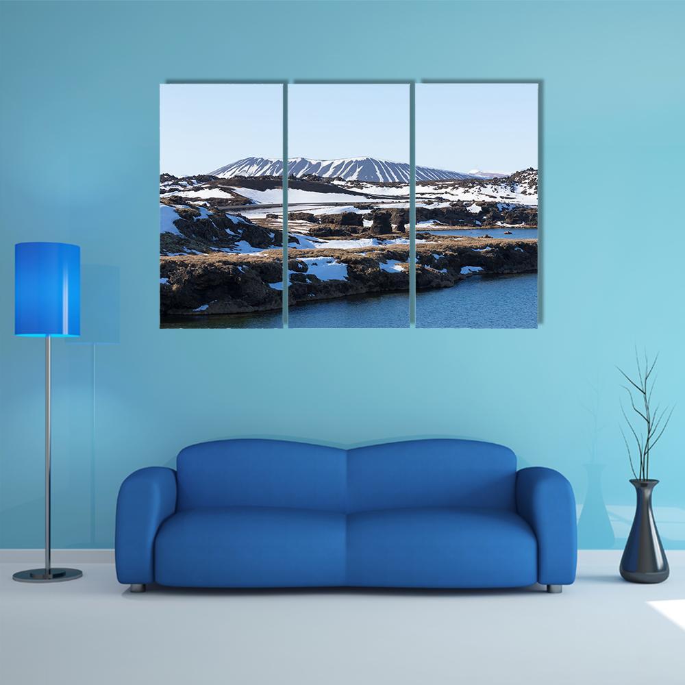 Myvatn Volcano In Winter Canvas Wall Art-5 Pop-Gallery Wrap-47" x 32"-Tiaracle