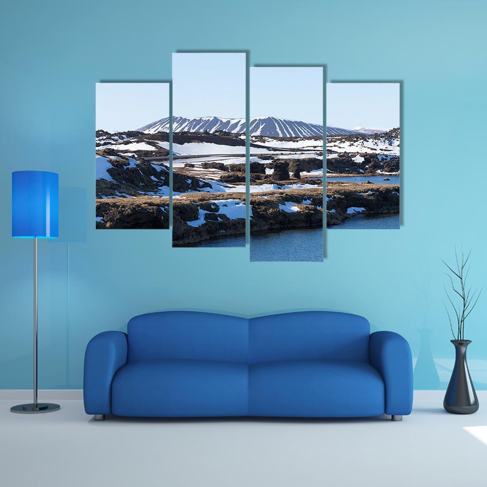 Myvatn Volcano In Winter Canvas Wall Art-4 Pop-Gallery Wrap-50" x 32"-Tiaracle