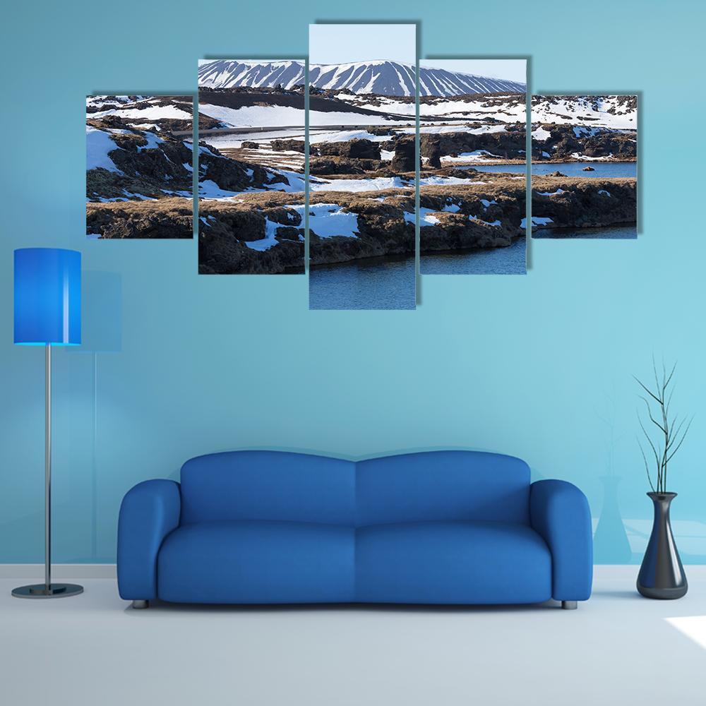 Myvatn Volcano In Winter Canvas Wall Art-5 Star-Gallery Wrap-62" x 32"-Tiaracle