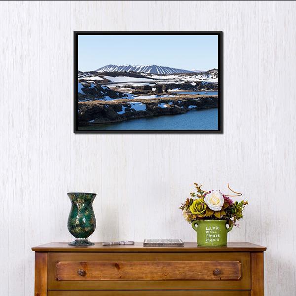 Myvatn Volcano In Winter Canvas Wall Art-1 Piece-Floating Frame-24" x 16"-Tiaracle