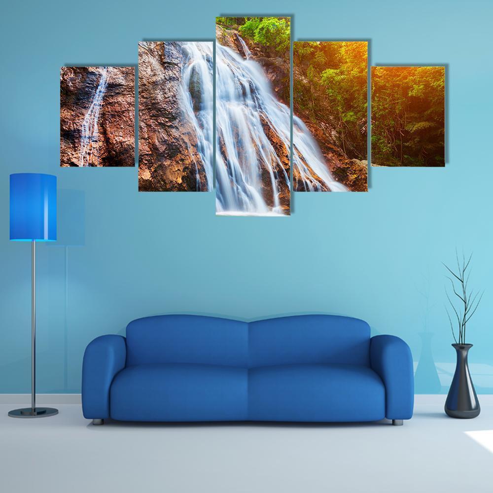 Na Muang Waterfalls Canvas Wall Art-5 Star-Gallery Wrap-62" x 32"-Tiaracle