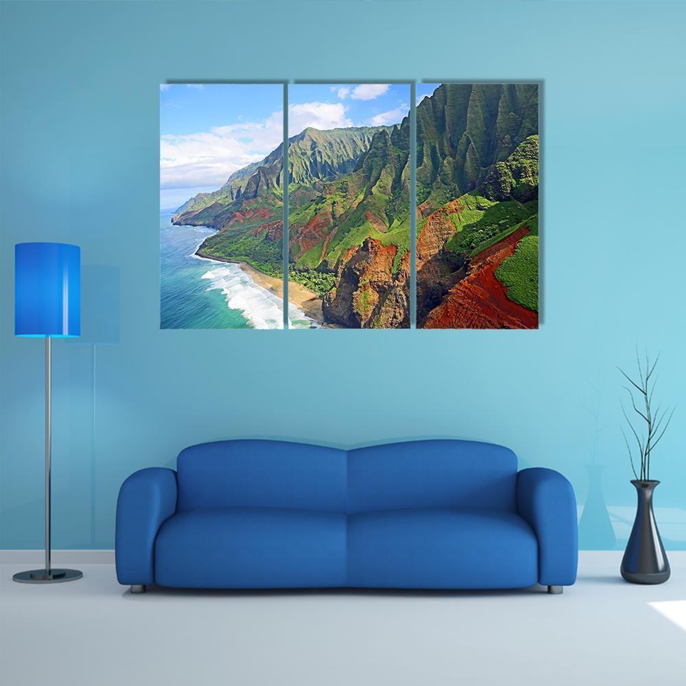 Na Pali Coast Hawaii Canvas Wall Art-3 Horizontal-Gallery Wrap-37" x 24"-Tiaracle