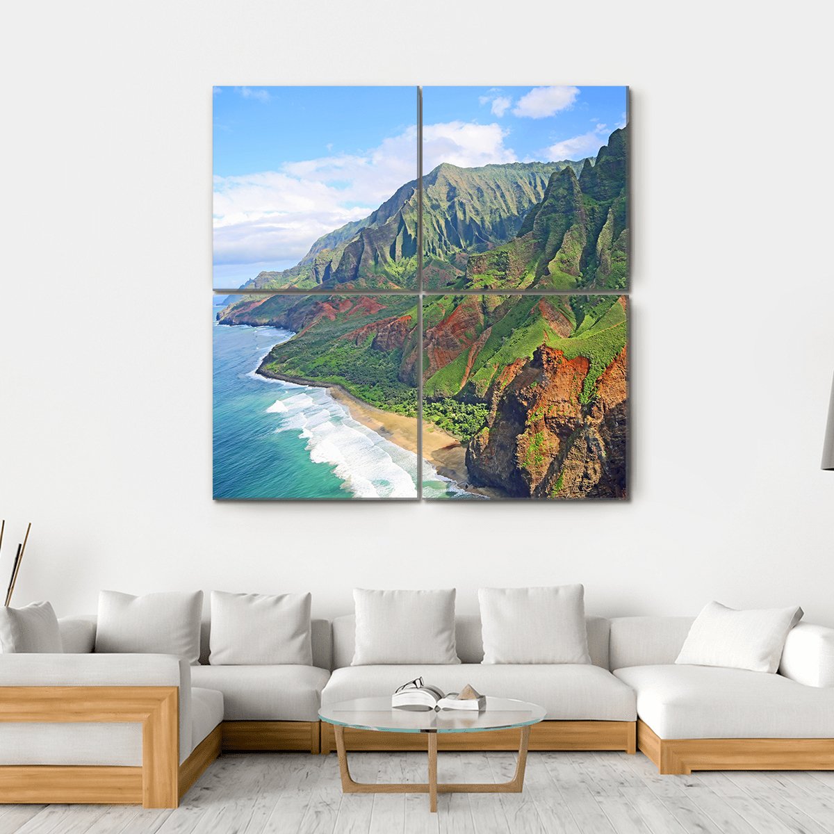 Na Pali Coast Hawaii Canvas Wall Art-4 Square-Gallery Wrap-17" x 17"-Tiaracle