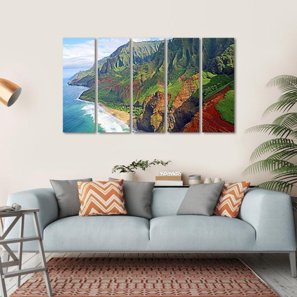 Na Pali Coast Hawaii Canvas Wall Art-5 Horizontal-Gallery Wrap-22" x 12"-Tiaracle