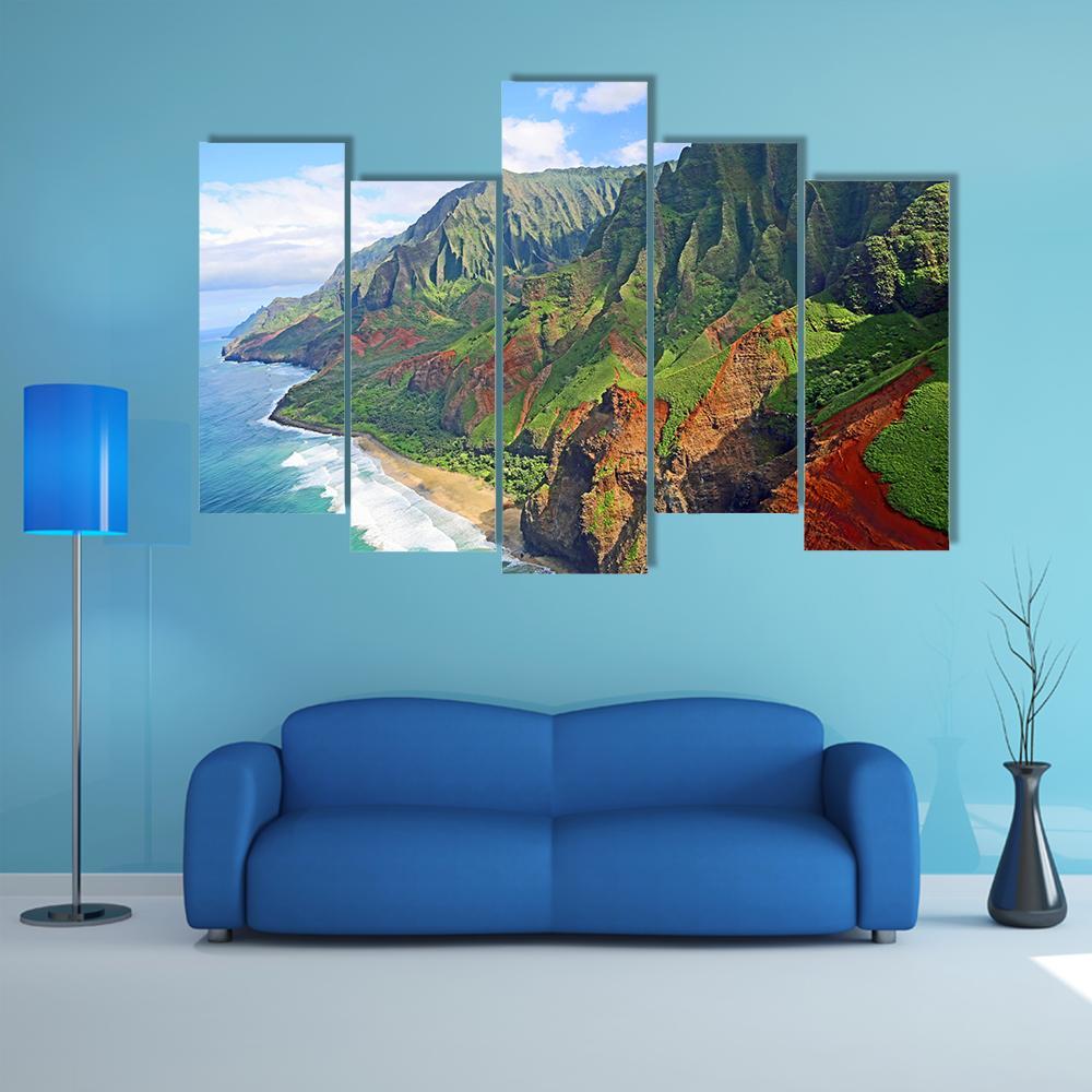 Na Pali Coast Hawaii Canvas Wall Art-3 Horizontal-Gallery Wrap-37" x 24"-Tiaracle