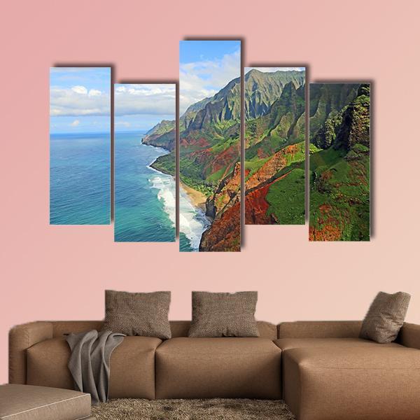 Na Pali Coast Canvas Wall Art-5 Pop-Gallery Wrap-47&quot; x 32&quot;-Tiaracle