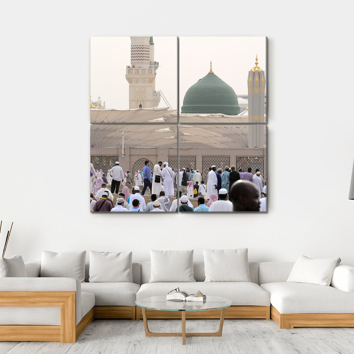 Nabawi Mosque Canvas Wall Art-4 Square-Gallery Wrap-17" x 17"-Tiaracle