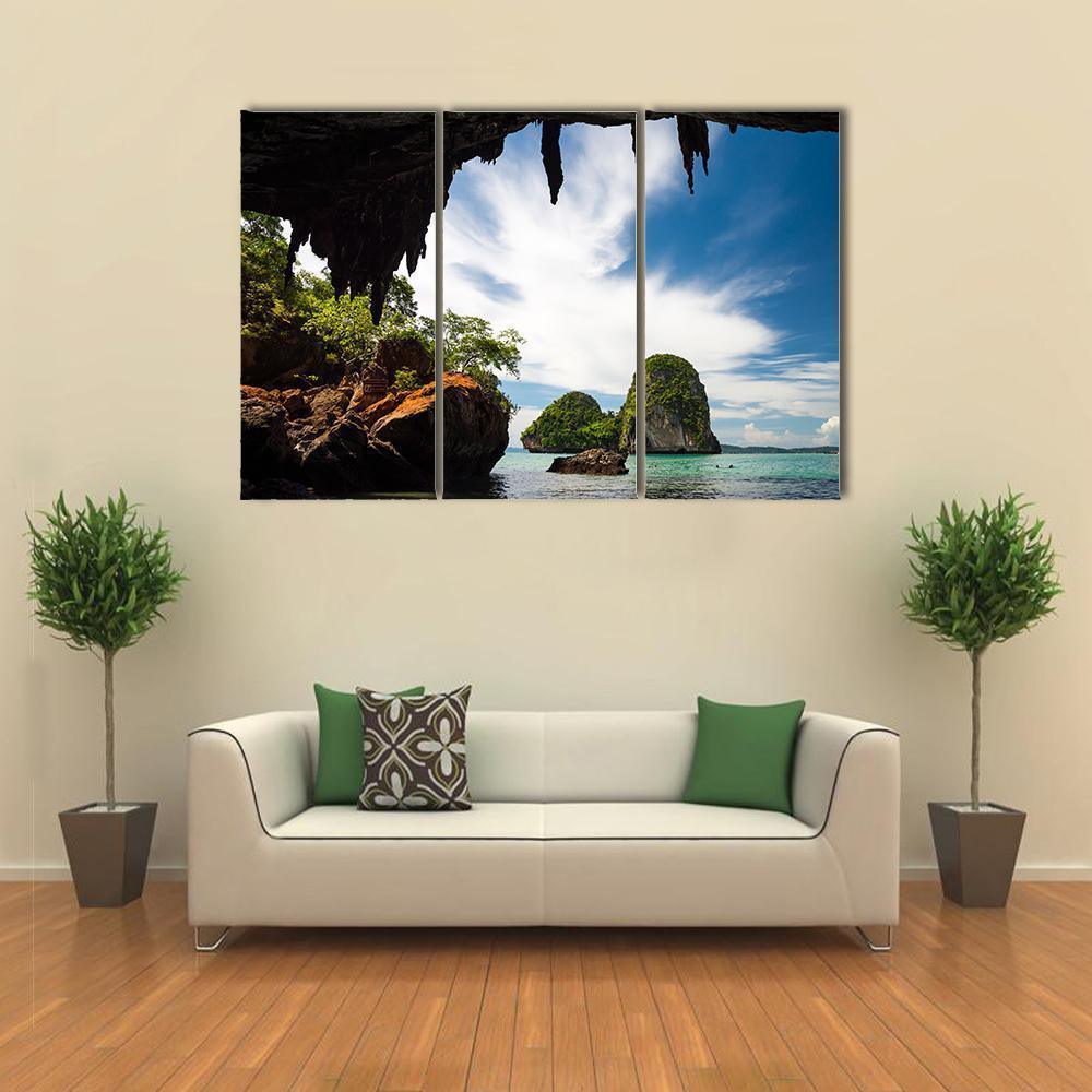 Phra Nang Cave Beach Canvas Wall Art-3 Horizontal-Gallery Wrap-37" x 24"-Tiaracle
