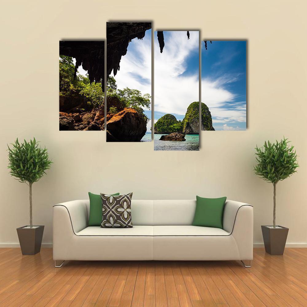 Phra Nang Cave Beach Canvas Wall Art-4 Pop-Gallery Wrap-50" x 32"-Tiaracle