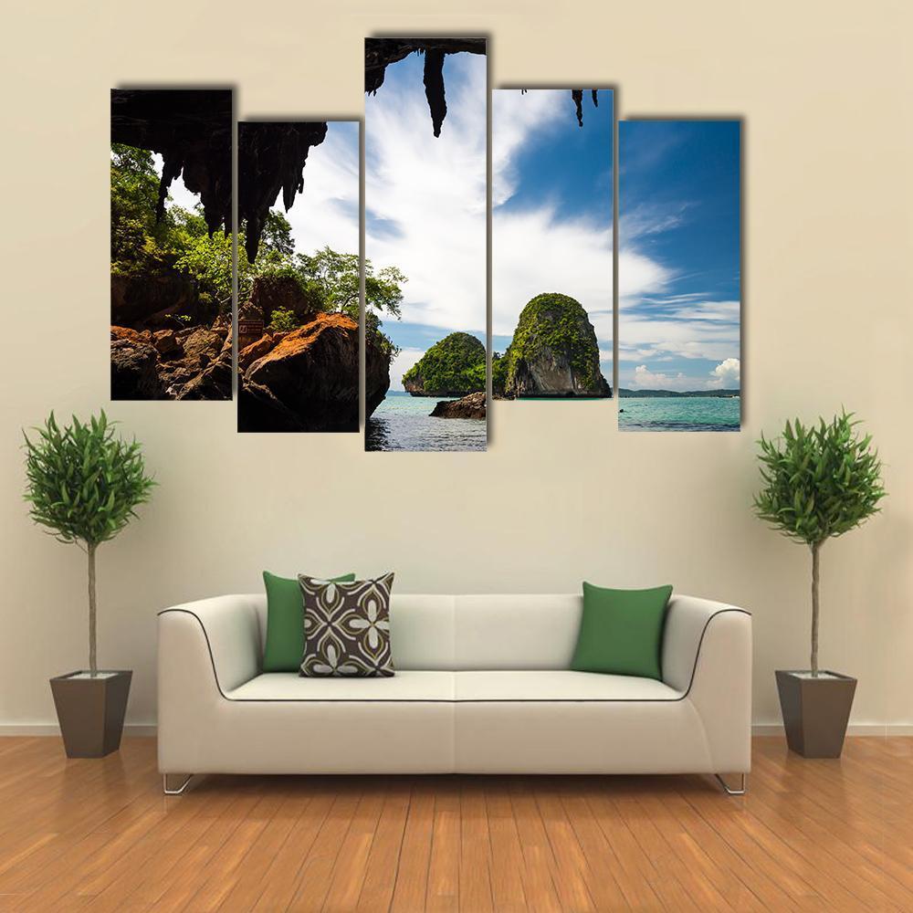 Phra Nang Cave Beach Canvas Wall Art-5 Pop-Gallery Wrap-47" x 32"-Tiaracle