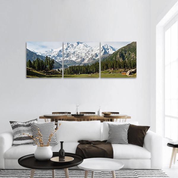Nanga Parbat Mountain Panoramic Canvas Wall Art-3 Piece-25" x 08"-Tiaracle