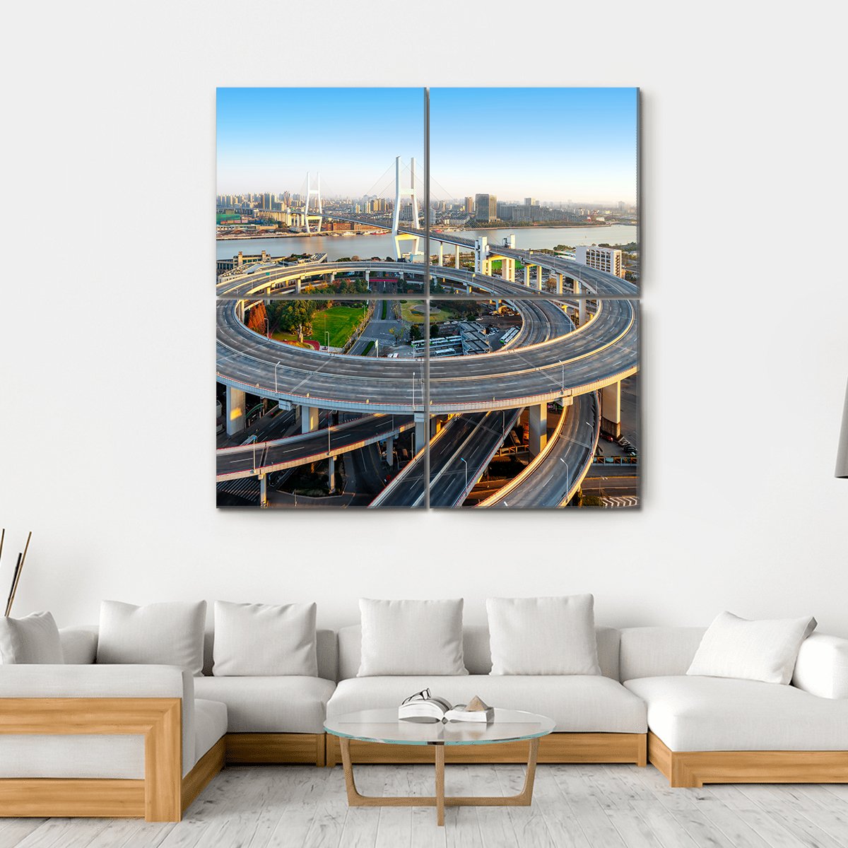 Nanpu Bridge China Canvas Wall Art-4 Square-Gallery Wrap-17" x 17"-Tiaracle
