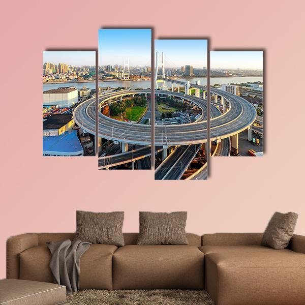 Nanpu Bridge China Canvas Wall Art-4 Pop-Gallery Wrap-50" x 32"-Tiaracle