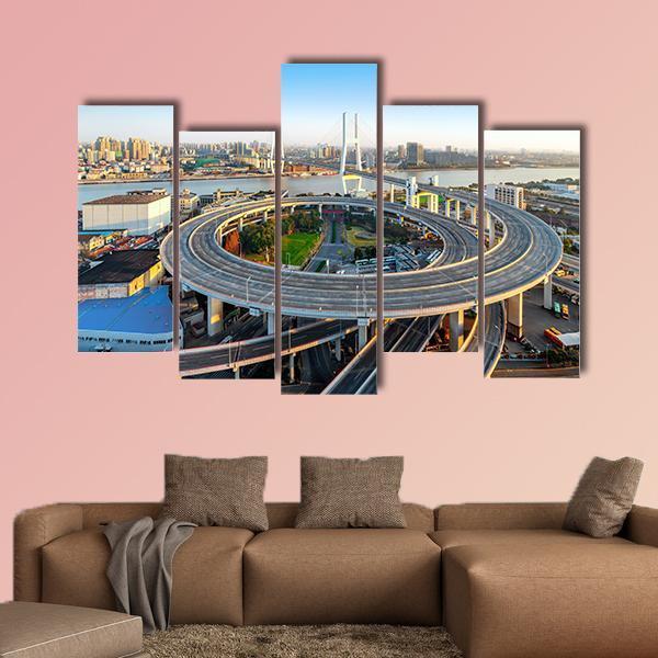 Nanpu Bridge China Canvas Wall Art-5 Pop-Gallery Wrap-47" x 32"-Tiaracle