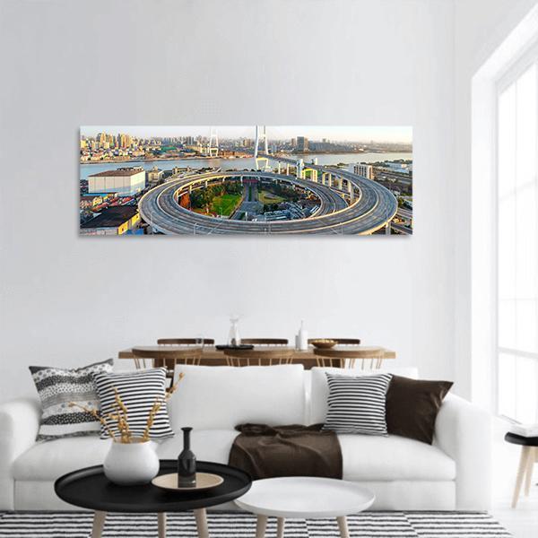 Nanpu Bridge China Panoramic Canvas Wall Art-3 Piece-25" x 08"-Tiaracle