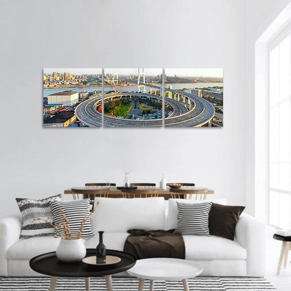 Nanpu Bridge China Panoramic Canvas Wall Art-3 Piece-25" x 08"-Tiaracle