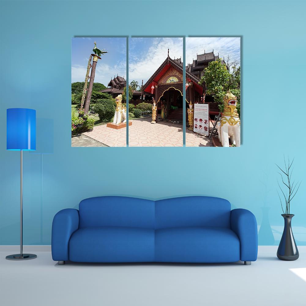 Nantaram Temple Thailand Canvas Wall Art-3 Horizontal-Gallery Wrap-37" x 24"-Tiaracle