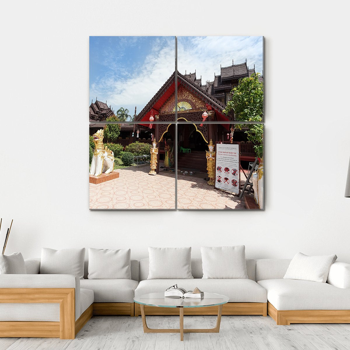 Nantaram Temple Thailand Canvas Wall Art-4 Square-Gallery Wrap-17" x 17"-Tiaracle