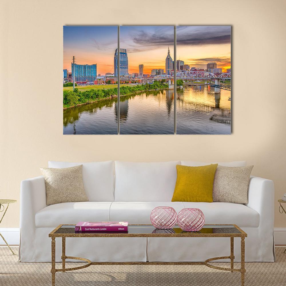 Nashville Downtown Skyline Canvas Wall Art-3 Horizontal-Gallery Wrap-37" x 24"-Tiaracle