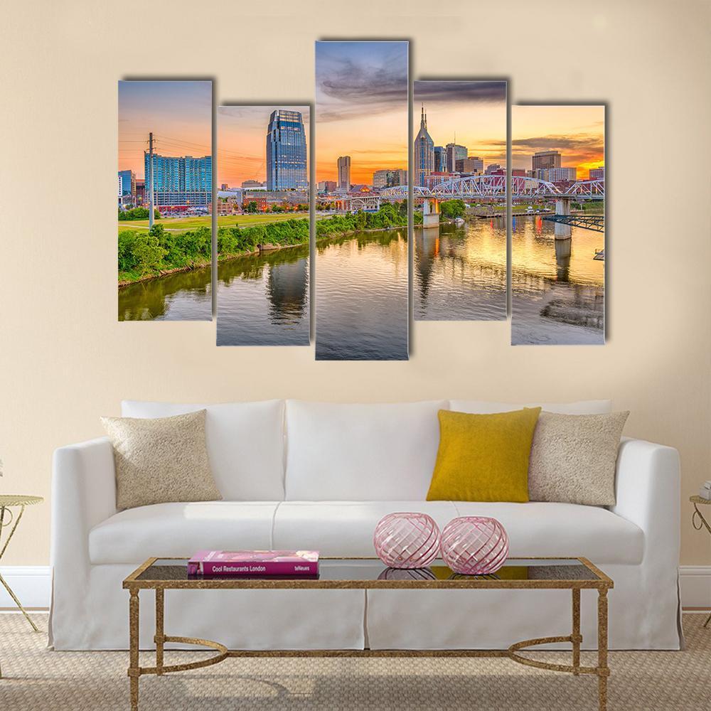 Nashville Downtown Skyline Canvas Wall Art-5 Pop-Gallery Wrap-47" x 32"-Tiaracle