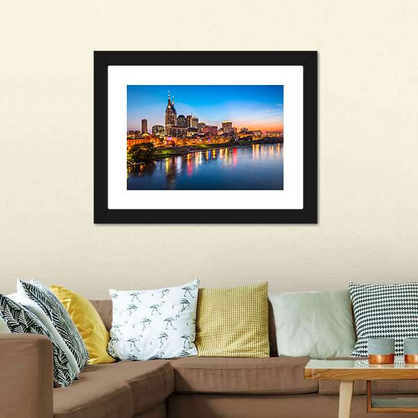 Nashville City Skyline Canvas Wall Art-1 Piece-Framed Print-20" x 16"-Tiaracle