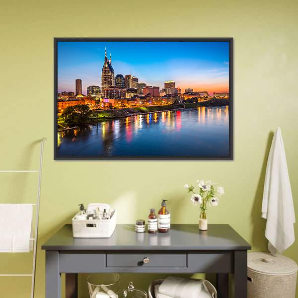 Nashville City Skyline Canvas Wall Art-5 Horizontal-Gallery Wrap-22" x 12"-Tiaracle
