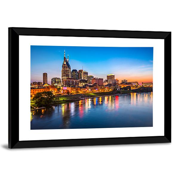 Nashville City Skyline Canvas Wall Art-5 Horizontal-Gallery Wrap-22" x 12"-Tiaracle
