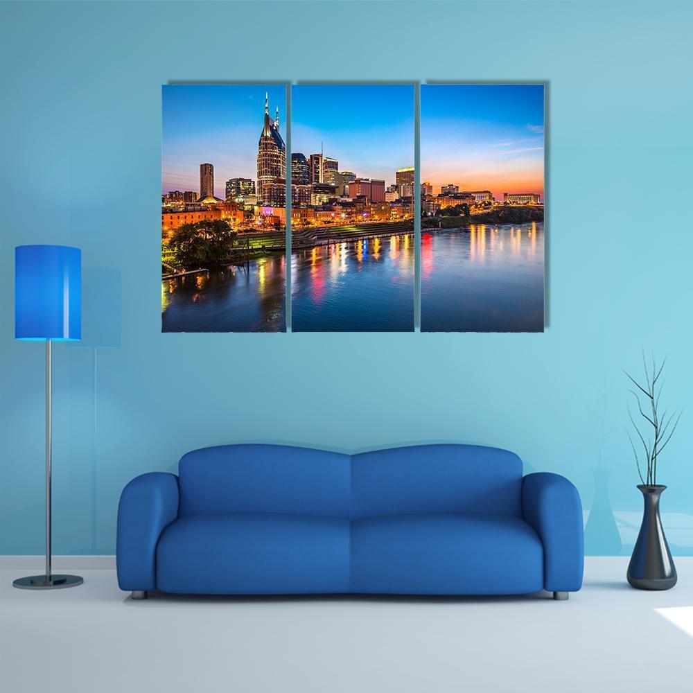 Nashville City Skyline Canvas Wall Art-3 Horizontal-Gallery Wrap-37" x 24"-Tiaracle