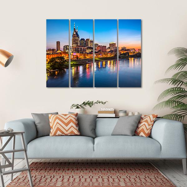 Nashville City Skyline Canvas Wall Art-4 Horizontal-Gallery Wrap-34" x 24"-Tiaracle