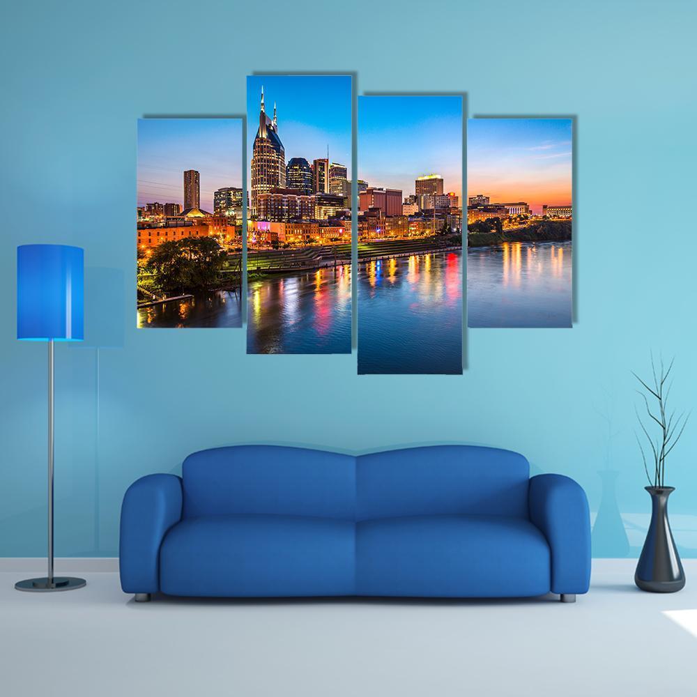 Nashville City Skyline Canvas Wall Art-4 Pop-Gallery Wrap-50" x 32"-Tiaracle