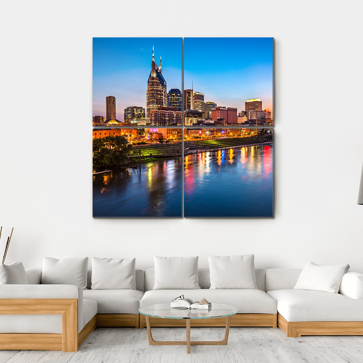 Nashville City Skyline Canvas Wall Art-4 Square-Gallery Wrap-17" x 17"-Tiaracle
