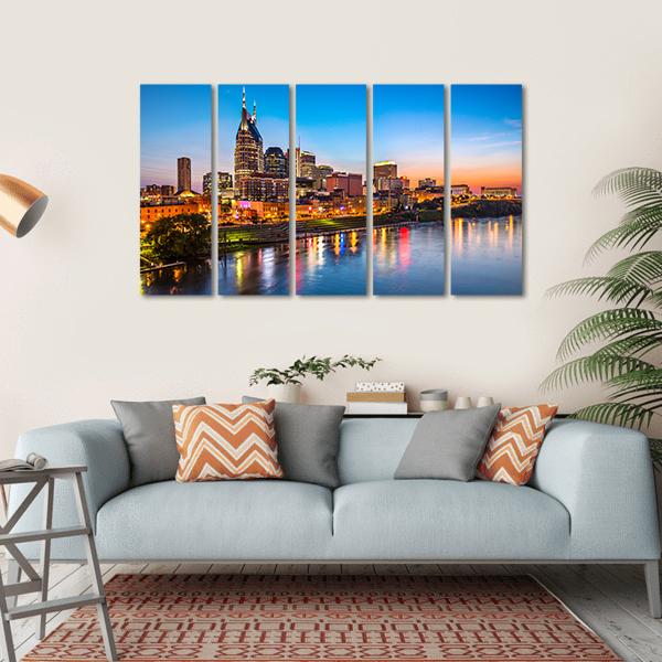 Nashville City Skyline Canvas Wall Art-5 Horizontal-Gallery Wrap-22" x 12"-Tiaracle