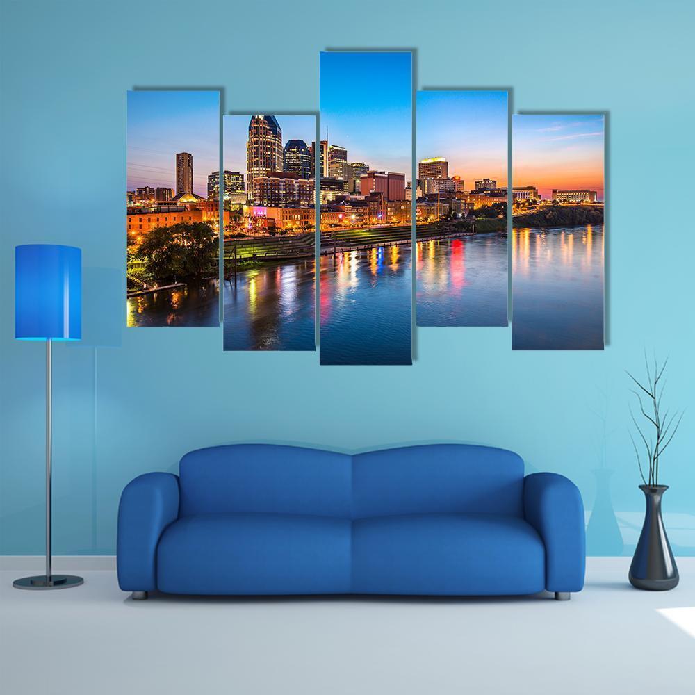 Nashville City Skyline Canvas Wall Art-5 Pop-Gallery Wrap-47" x 32"-Tiaracle