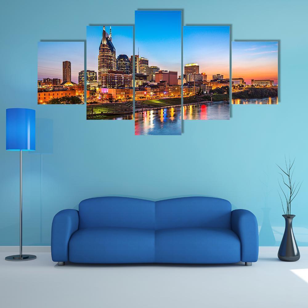 Nashville City Skyline Canvas Wall Art-5 Star-Gallery Wrap-62" x 32"-Tiaracle
