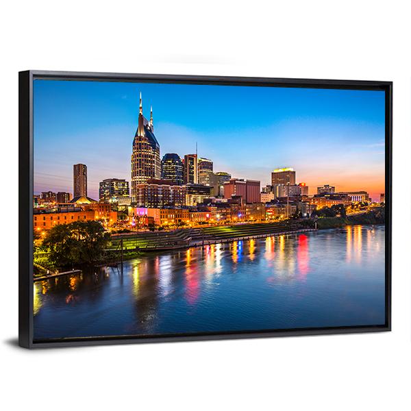 Nashville City Skyline Canvas Wall Art-3 Horizontal-Gallery Wrap-37" x 24"-Tiaracle
