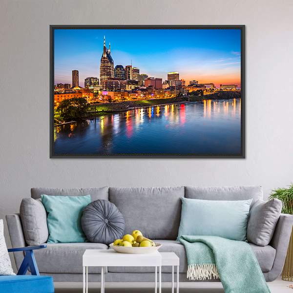Nashville City Skyline Canvas Wall Art-3 Horizontal-Gallery Wrap-37" x 24"-Tiaracle