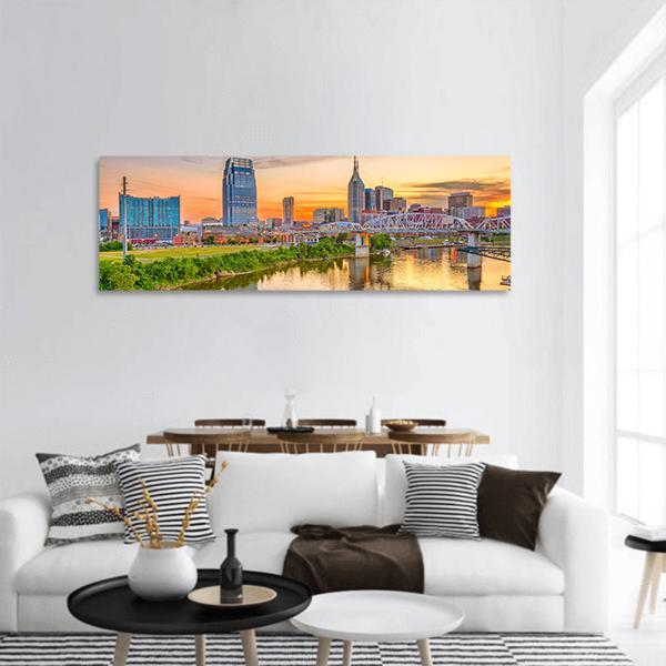 Nashville Downtown Skyline Panoramic Canvas Wall Art-1 Piece-36" x 12"-Tiaracle