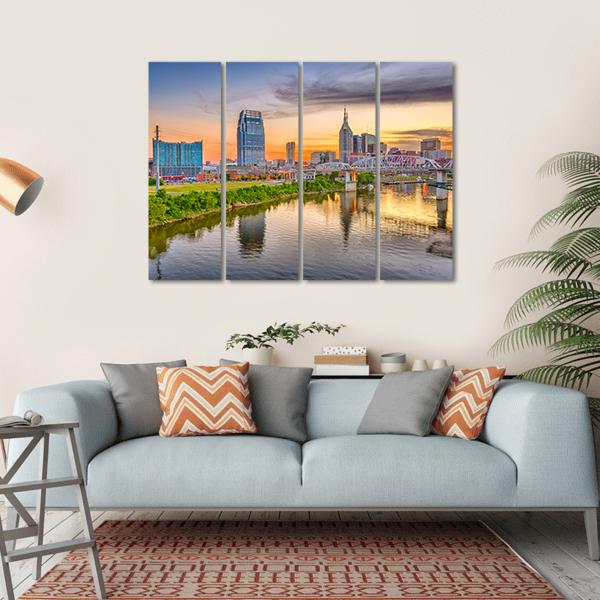 Nashville Downtown Skyline Canvas Wall Art-4 Horizontal-Gallery Wrap-34" x 24"-Tiaracle