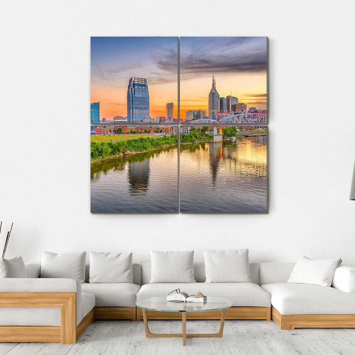 Nashville Downtown Skyline Canvas Wall Art-4 Square-Gallery Wrap-17" x 17"-Tiaracle