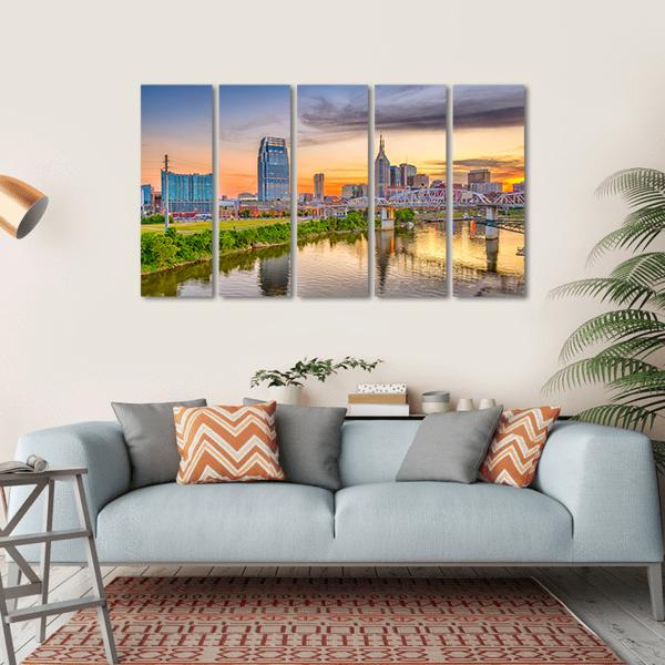 Nashville Downtown Skyline Canvas Wall Art-5 Horizontal-Gallery Wrap-22" x 12"-Tiaracle