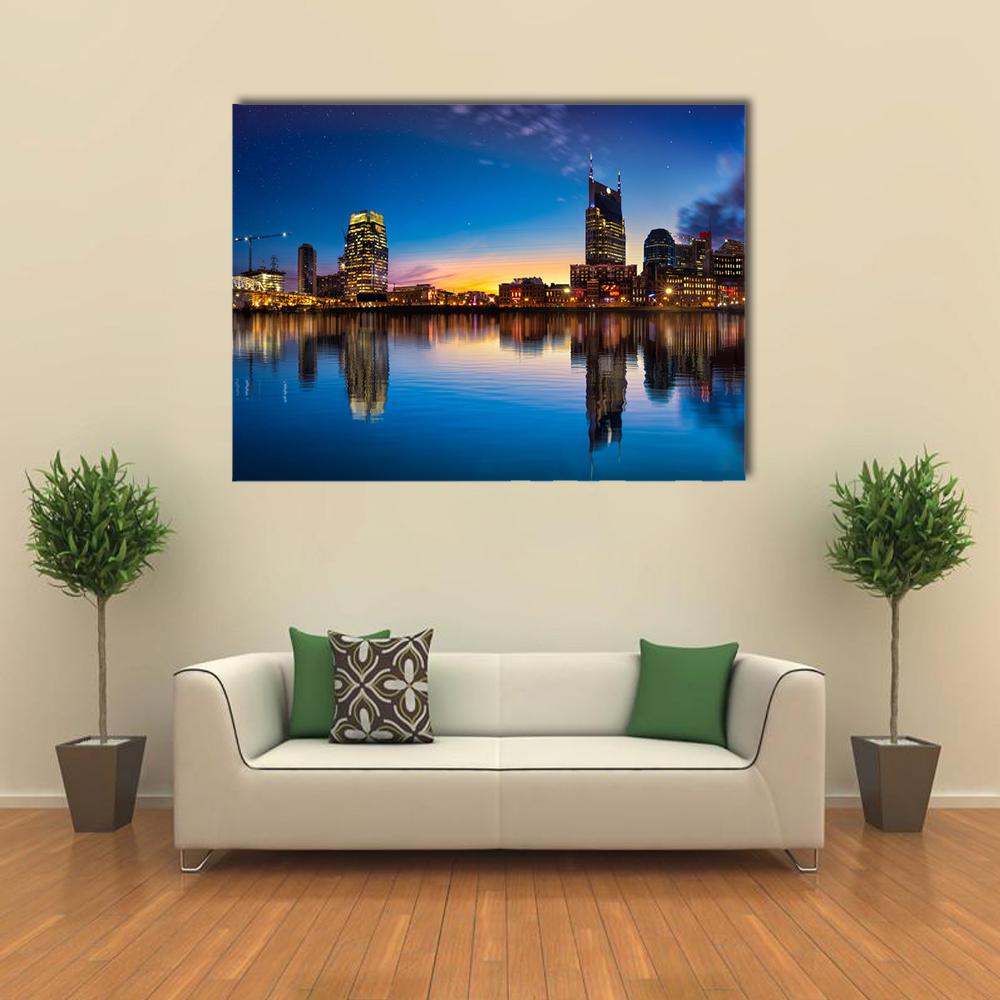 Nashville Skyline At Night Canvas Wall Art-4 Horizontal-Gallery Wrap-34" x 24"-Tiaracle