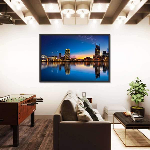Nashville Skyline At Night Canvas Wall Art-1 Piece-Floating Frame-24" x 16"-Tiaracle
