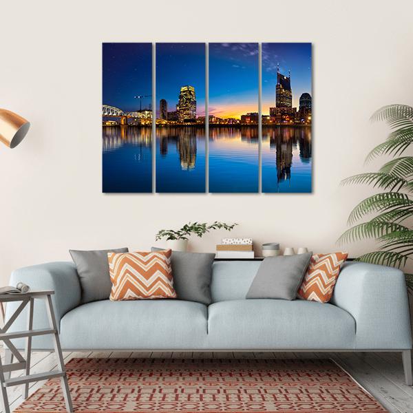 Nashville Skyline At Night Canvas Wall Art-4 Horizontal-Gallery Wrap-34" x 24"-Tiaracle