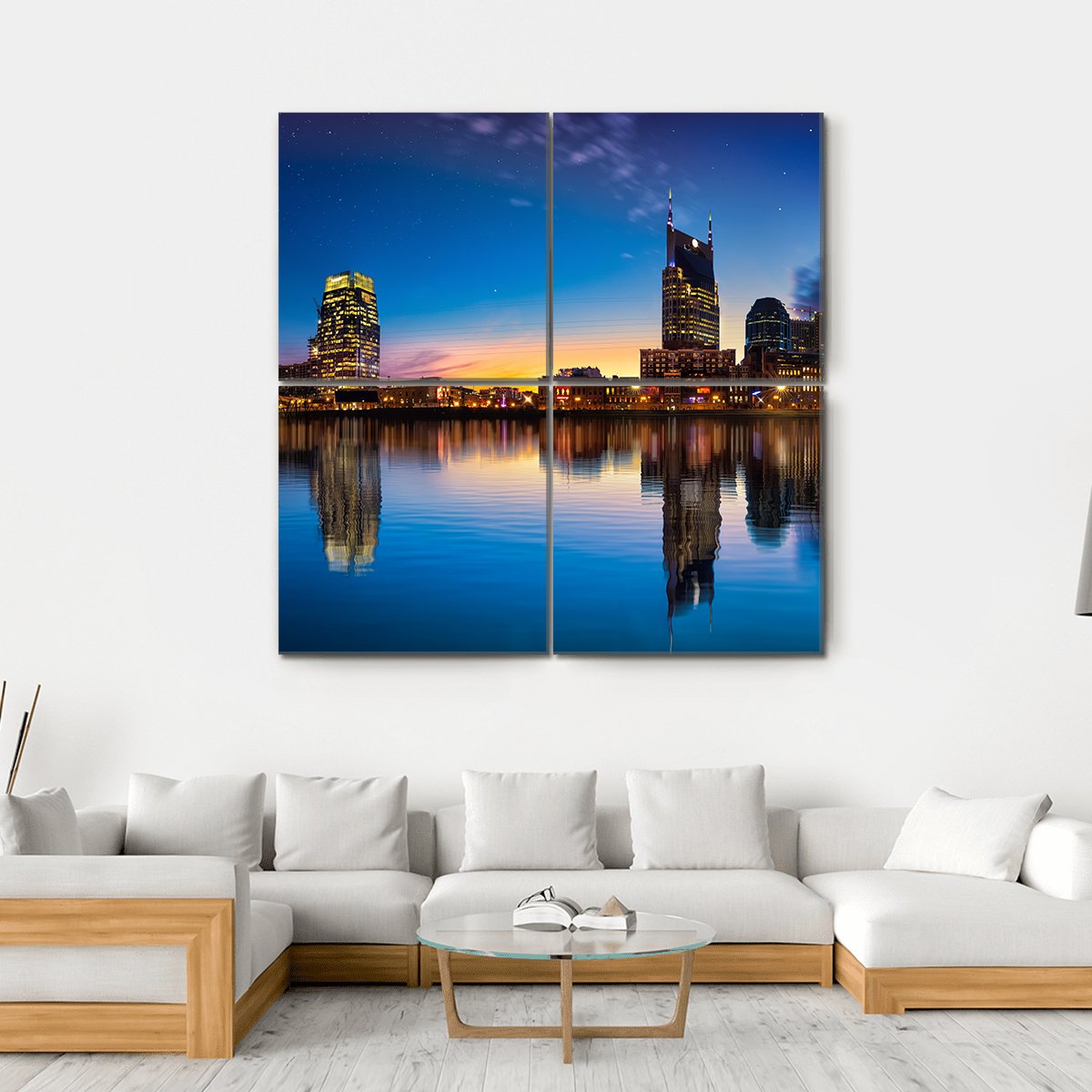 Nashville Skyline At Night Canvas Wall Art-4 Square-Gallery Wrap-17" x 17"-Tiaracle